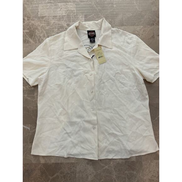 NEW Harley Davidson Tori Richard Womens Shirt 100% Silk Embroidered Biker Medium - Picture 2 of 7